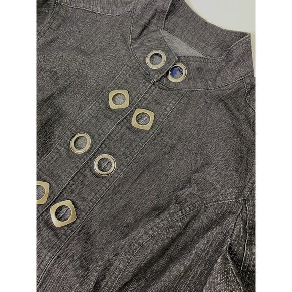 BACCINI‎ Black Denim Jean Jacket Womens Medium Metal Holes Hook & Eye Closure - Picture 2 of 5